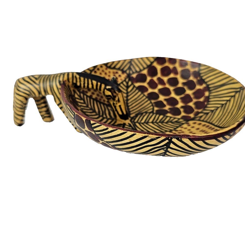 Hand Carved‎ African Wood Zebra Handle Bowl Home Decor Dish